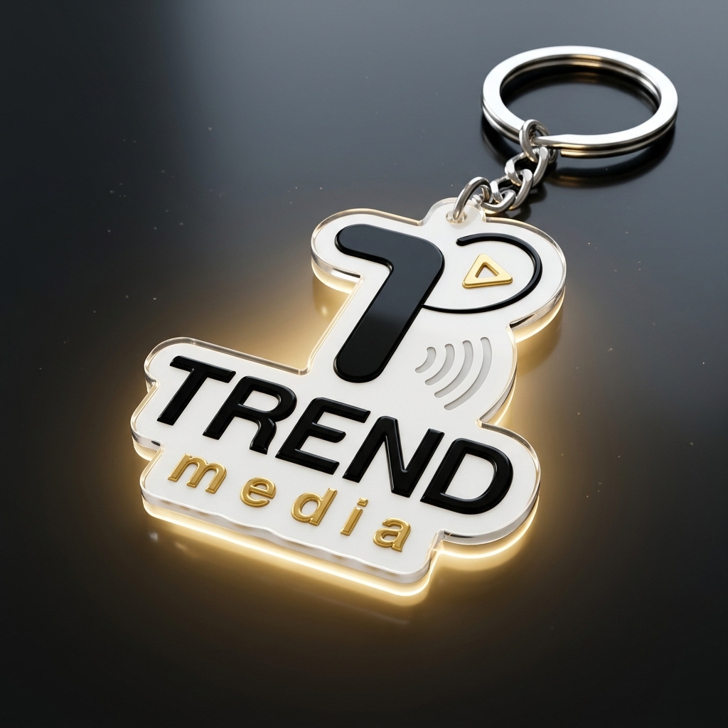 ميدالية الأكريليك الأبيض الذكية بشعار ترند ميديا